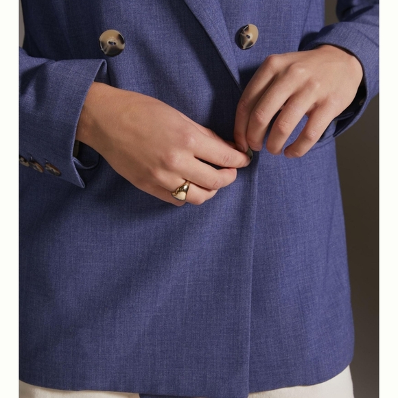 Anthropology MauveNavy double breasted button blazer welt pockets Size 10 - Picture 5 of 16